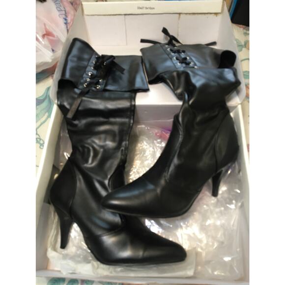 Funtasma Size 8 Black Lace Up Costume Pirate Boots Red Black & Purple Laces - Picture 4 of 7